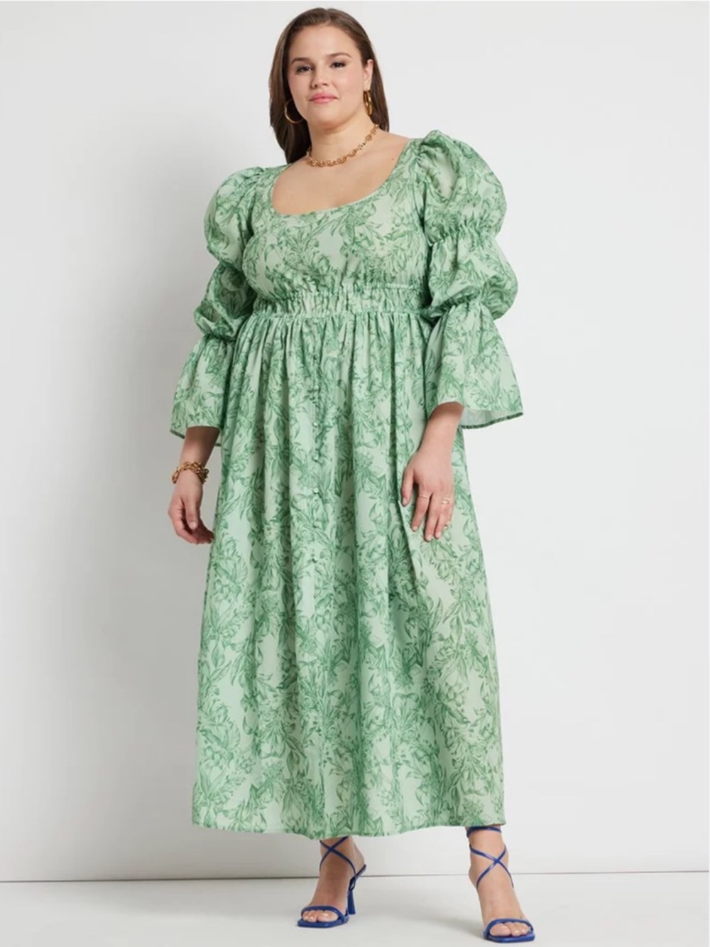 Eloquii Open Front Green Floral Maxi Dress Size 14